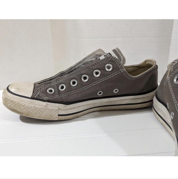 Converse All Star Grey Low Top Sneakers Mens 6 Womens 8 No Laces Classic Canvas - Picture 4 of 7